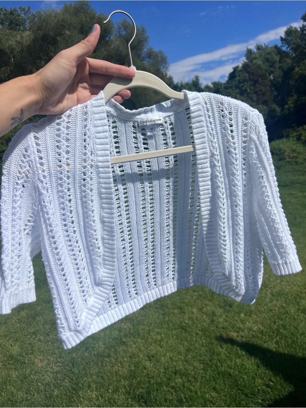 Croft & Barrow White Open Knit Cropped Bolero Shrug Sweater Sz M